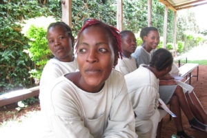 Several women eagerly await screening.