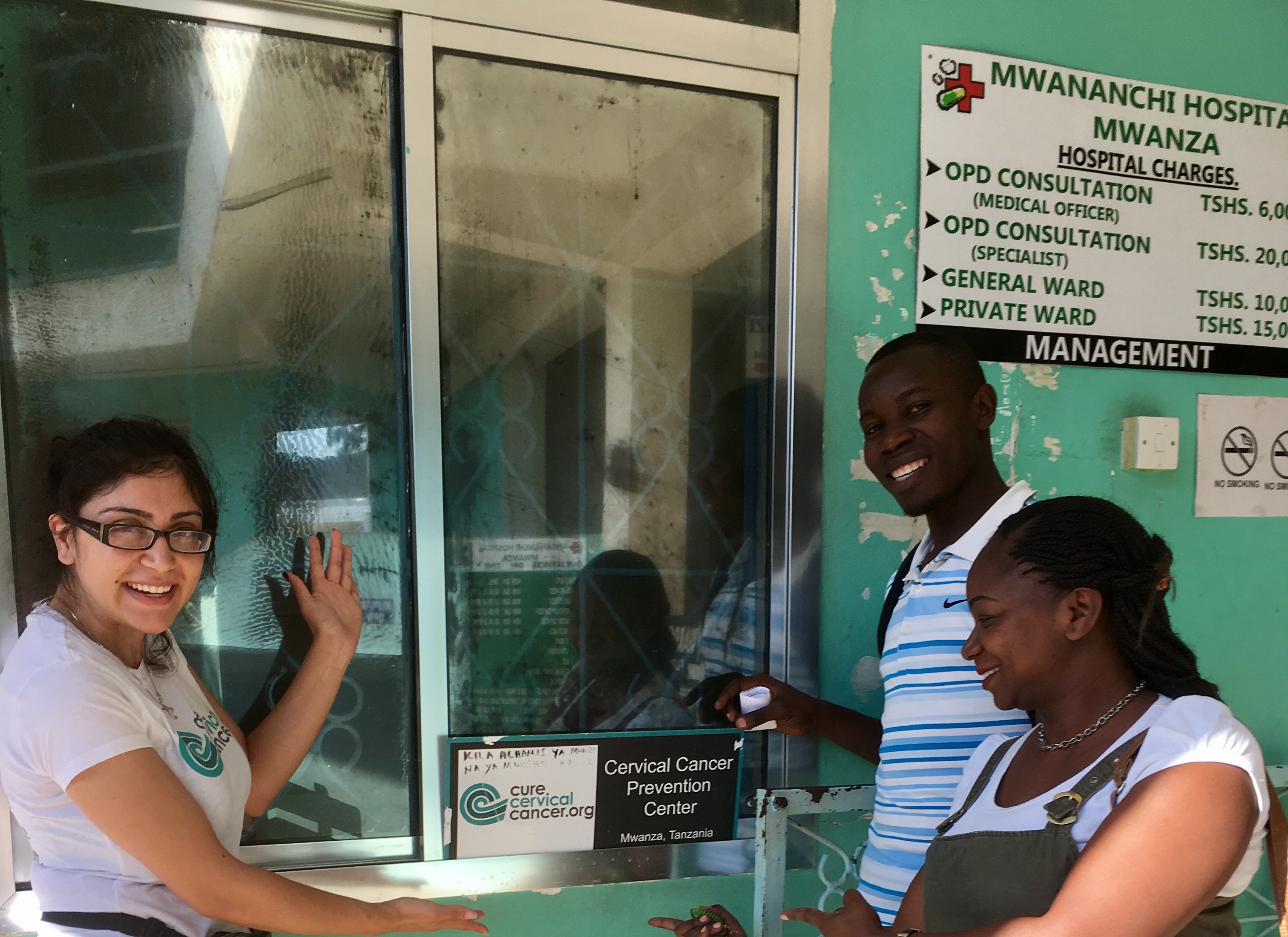  Our very own Program Coordinator Phorum Sheth standing with new CCC Global Trainee David and Matilda, our ground partner who′s currently overseeing CCC′s Cervical Cancer Prevention Program at Mwananchi Hospital in Mwanza, Tanzania.